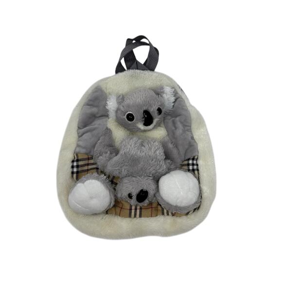 Koala Plush Backpack Mom& Baby Stuffed Animal Bag Soft Faux Fur Gray Cute Kawaii - Picture 5 of 8